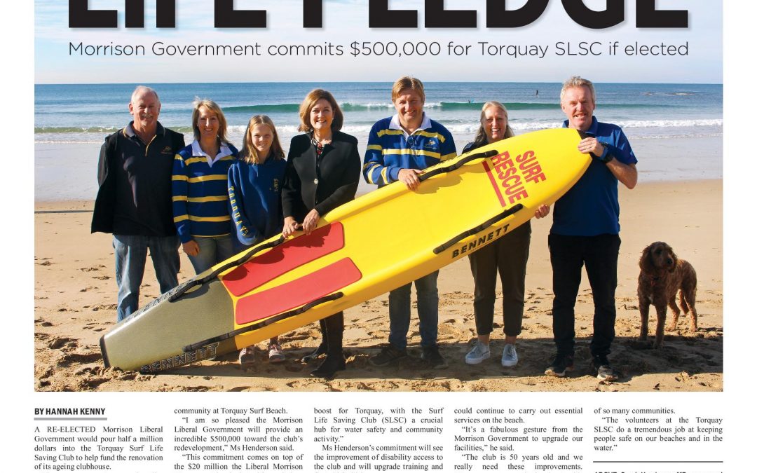 Morrison Government will provide $500,000 for Torquay Surf Life Saving Club